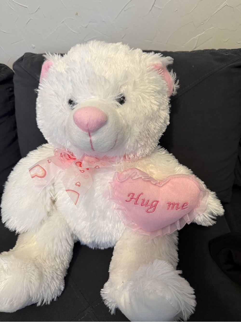 Plush White and Pink Heart Bear - Hug Me Accent